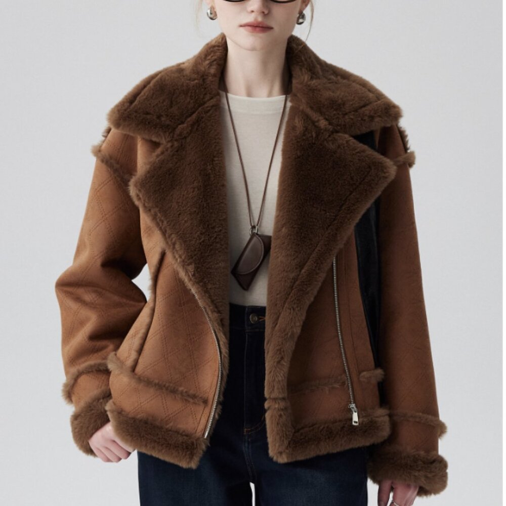 Oversized Brown Suede Aviator Coat - Picture 4 of 9